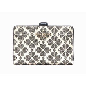 New Kate Spade Signature Spade Flower Medium Compact Bifold Wallet Black Multi